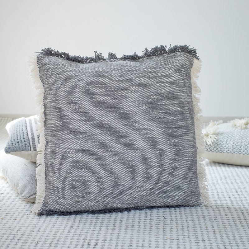 Housse de coussin en coton tissé à la main, Gris, Polyester