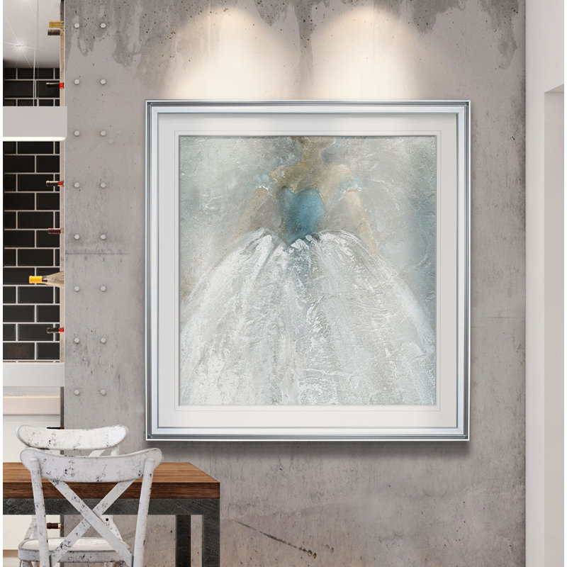 « the gown », peinture, H 16 po x l 16 po x P 2 po, Cadre argenté