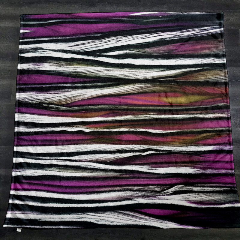 Throw Blanket, 51" W x 60" L, Striped/Abstract, Pink/Gray/Black