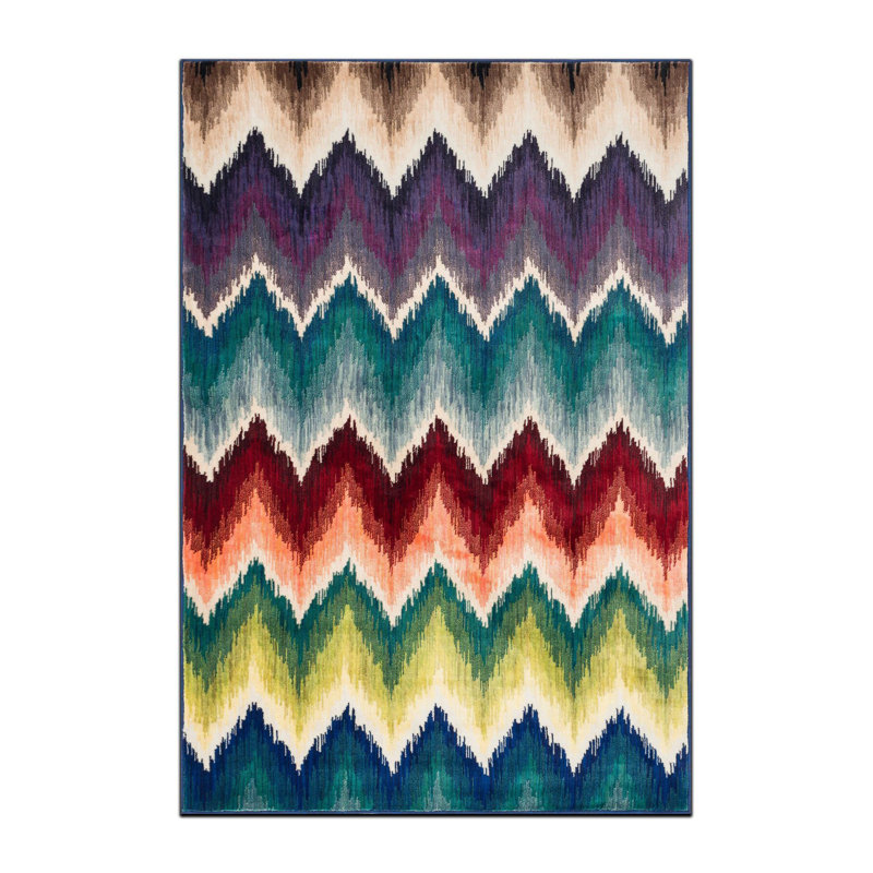 Zigzag-Themed Multi-Colored Design Woven Base Rug, Runner 3'9.81" x 9'10.11"