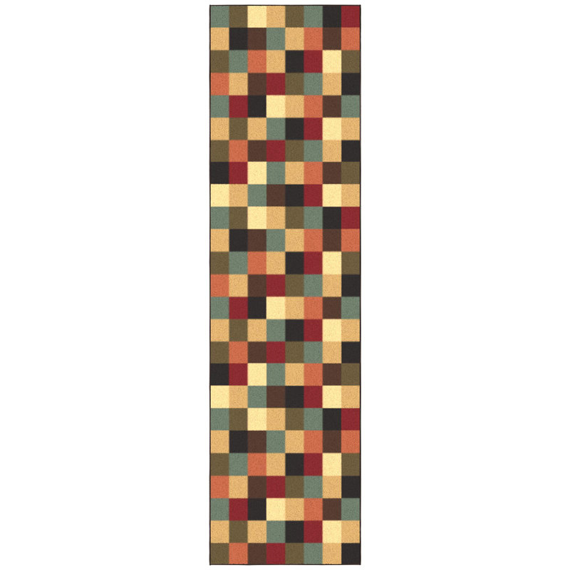 Multicolor Checkered Non-Slip Runner Rug with Rubber Backing