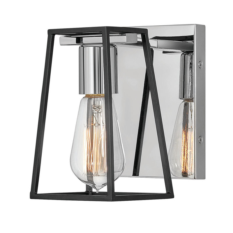 Filmore 1-Light Bath Vanity Open Cage Wall Sconce, Chrome/Satin Black