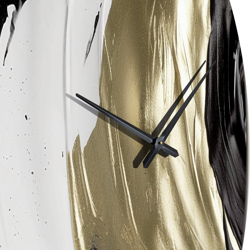 Horloge murale en métal - Exquis Darling Gold, vague abstraite sur fond noir IV, Très grand