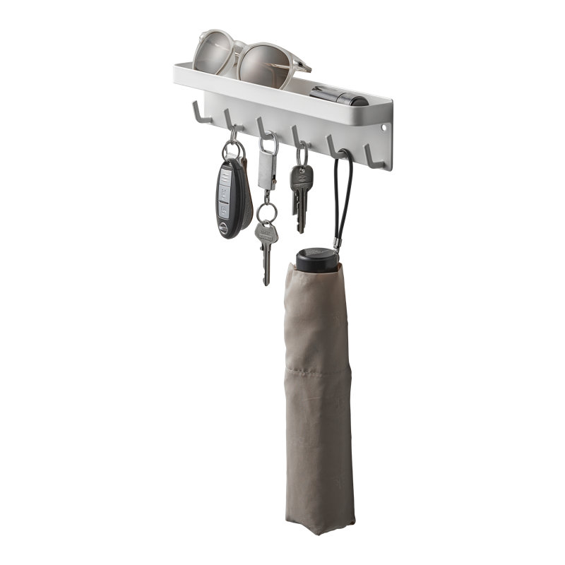 White Magnetic Key Rack with Tray and Hooks