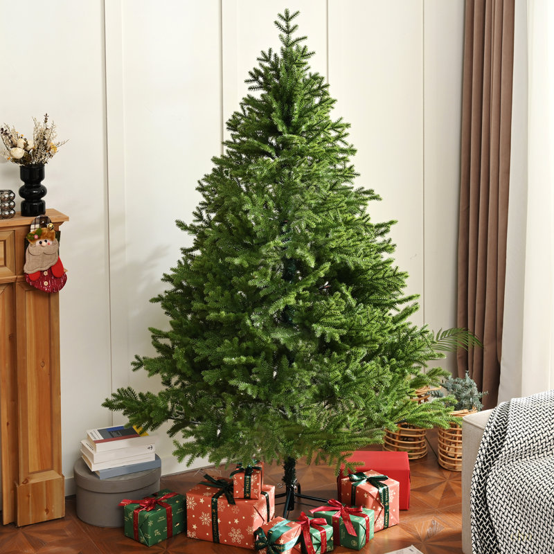 Arbre de Noël en épinette de qualité supérieure 7 pi avec branches articulées non éclairées avec base en métal pliable