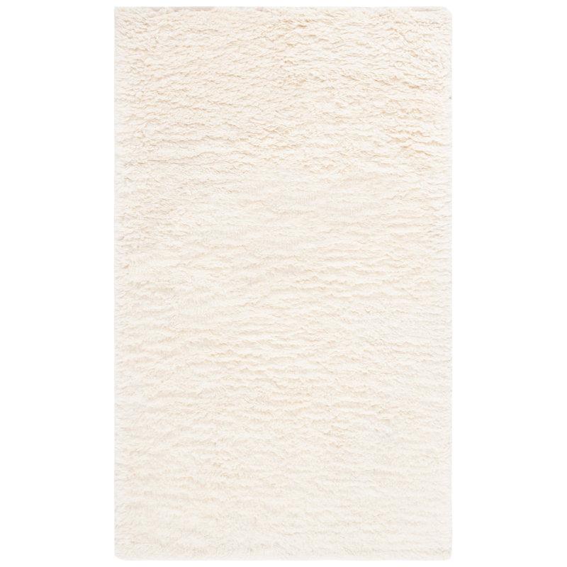 Abriel Solid Color Handmade Wool Area Rug in Ivory, Rectangle 4' x 6'