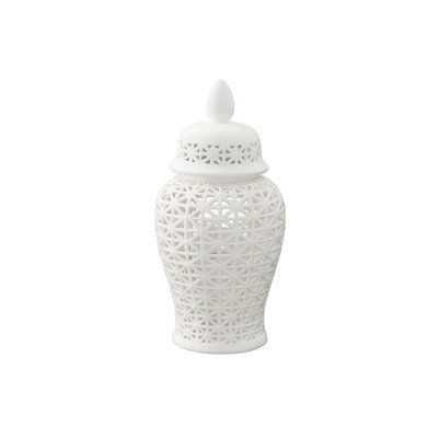 Ceramic Round Bellied Pierced Ginger/temple Jar Gloss Finish White
