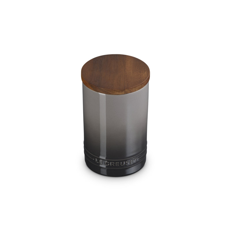 Le Creuset Stoneware Signature Canister With Wood Lid, 26 Oz., Sea Salt, Gray