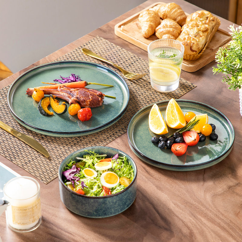 Piece Stoneware Dinnerware Set - Service for 4, Green
