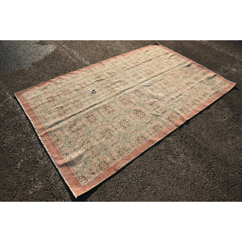Tapis géométrique, tapis Oushak, tapis rétro, tapis turc, grands tapis beiges de 5,3 x 8,8 pi