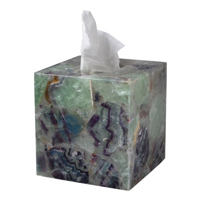 Mike + Ally Luxury Gemstone Fluorite Square Tissue Holder for Bathroom & Bedroom