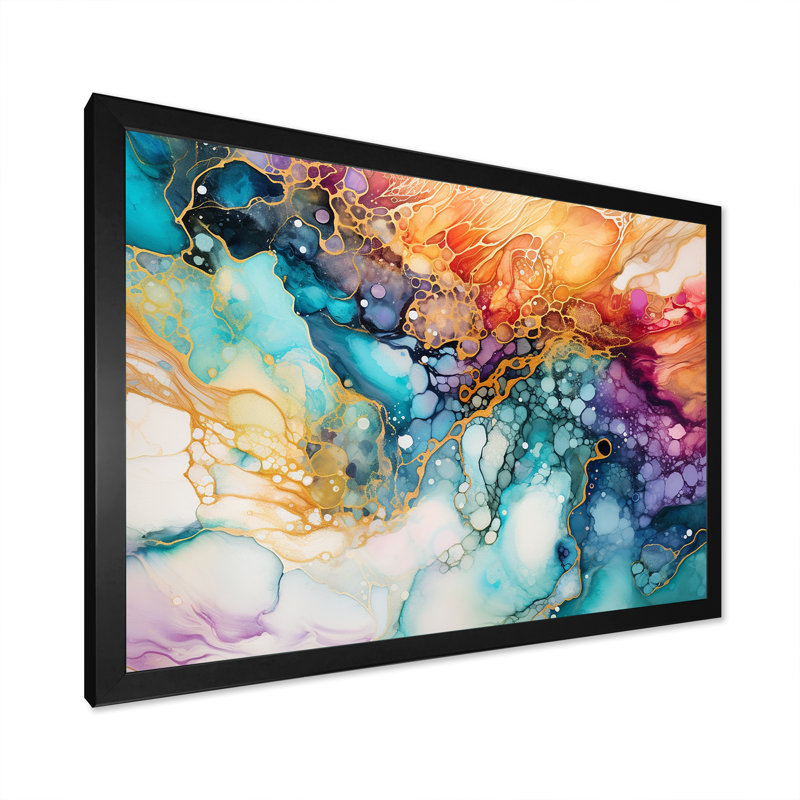 Modern Hurricane Liquid Ink - Storms Canvas Wall Art, Black Single Picture Framed, 30" H x 40" W x 1.5" D