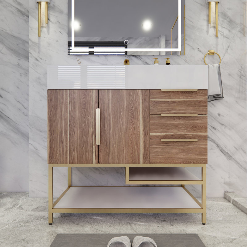 Ensemble de meuble-lavabo simple 36 po Glasgow, Chêne blanc foncé, Blanc