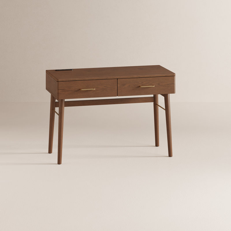 Solid Wood Desk with 2 Drawers and Power Outlet