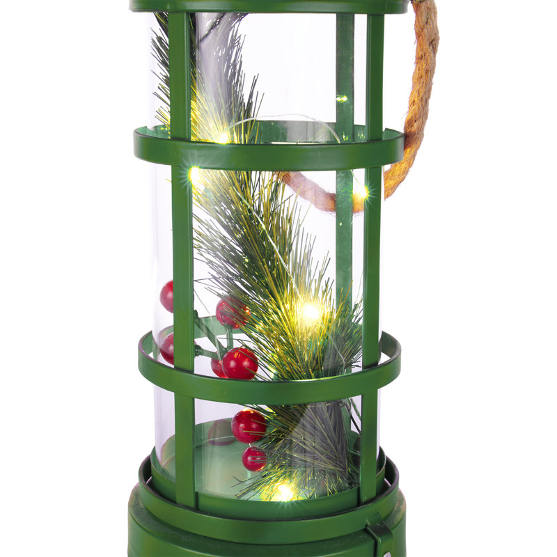 Glass Lantern Lighted Display, Green