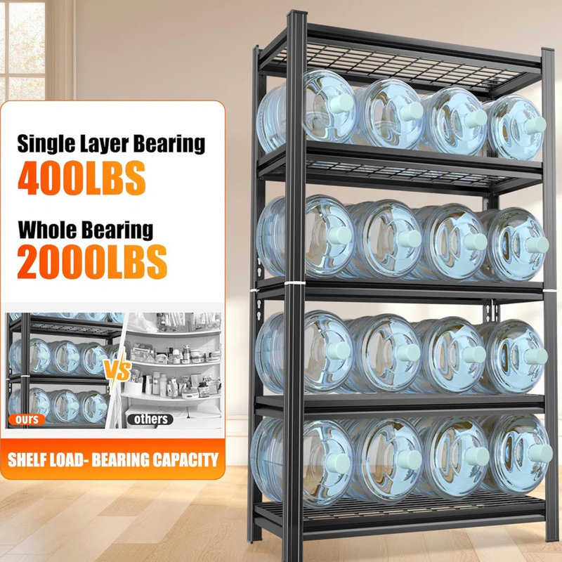 Support de rangement robuste en métal à 5 couches réglables pour gymnases, bureaux et cuisines, capacité de charge de 2000 livres, noir, installation sans effort avec hauteur, entrepôts de capacité, bureaux de pièces, tracas