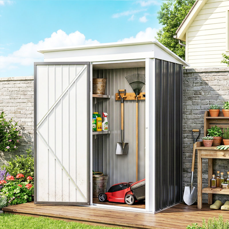 Bindiya 5x3ft Metal Garden Shed Lockable with Foundation Kit, Dark Grey