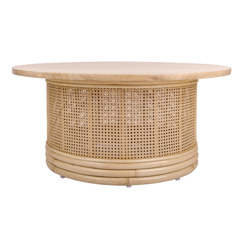 Arlend Natural Solid Wood and Rattan Coffee Table