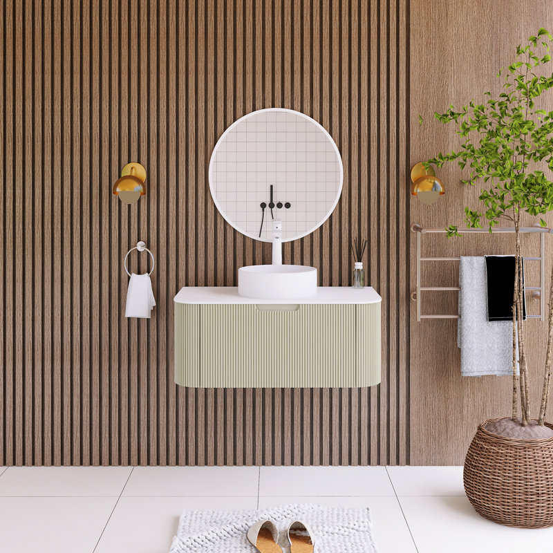 36 po Ensemble de meuble-lavabo mural W avec comptoir en marbre blanc assemblé, Vert