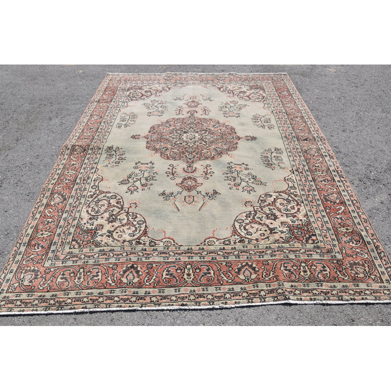 Tapis turc rétro Anatolian beige pour le décor d'un salon ou d'un salon - grand et biologique