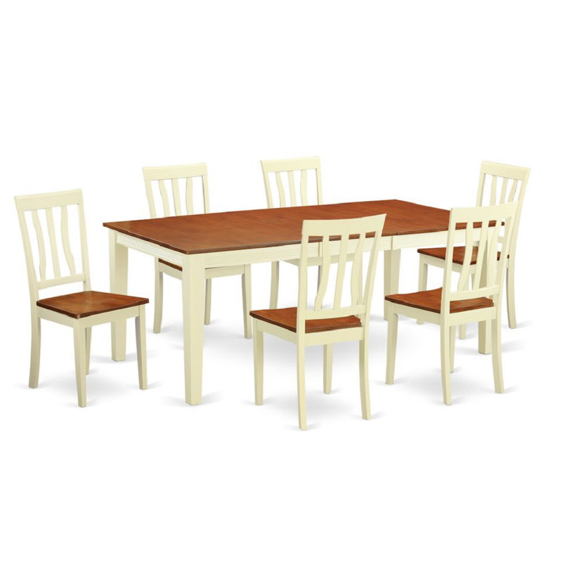 Ensemble de table de salle à manger 7 pièces composé d'une table rectangulaire avec feuille papillon et 6 chaises de salle à manger, babeurre et cerise