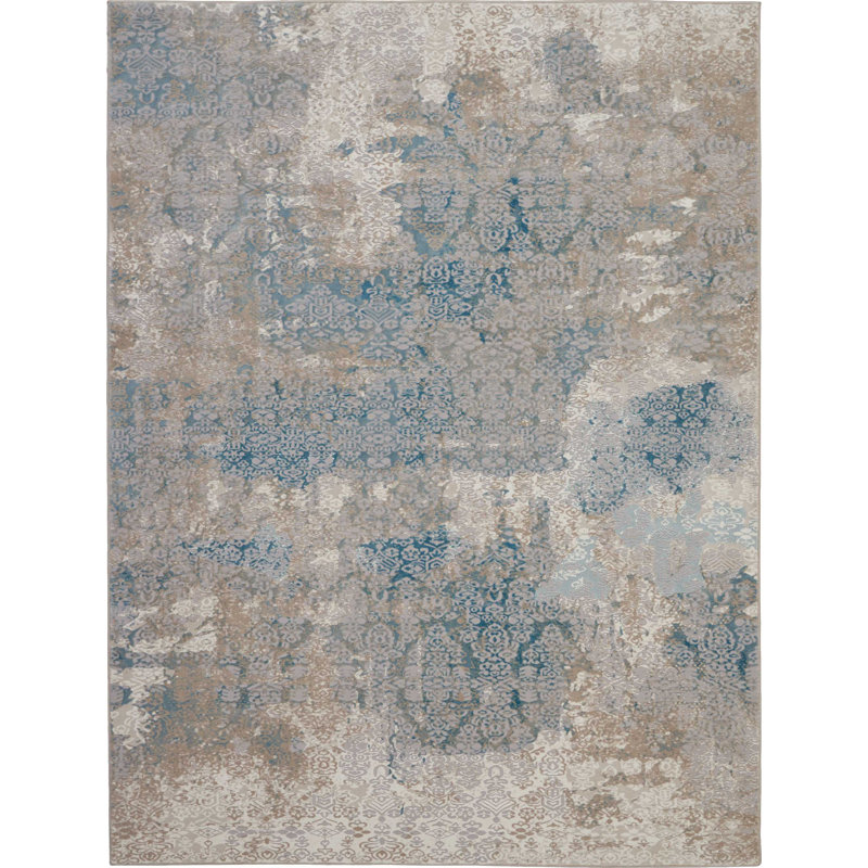 Tapis bleu / beige Saliba, Rectangle 3 pi 9 po x 5 pi 9 po