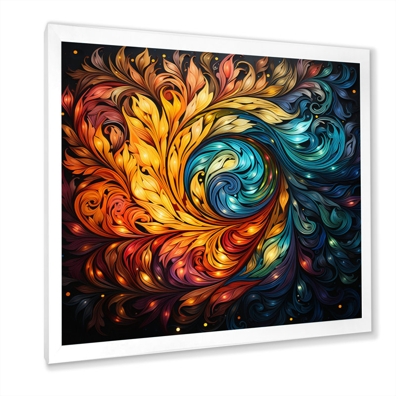 Rangoli III coloré et mystique indien - impression, H 36 po x l 36 po x P 1,5 po, Cadre photo blanc