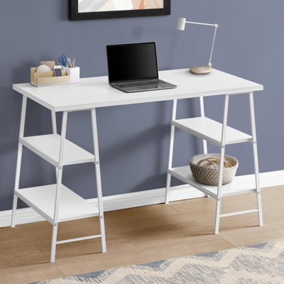 Computer Desk, Home Office, Laptop, Storage Shelves, 48"L, Work, Laminate, White Metal, Contemporary, Modern (Desk)