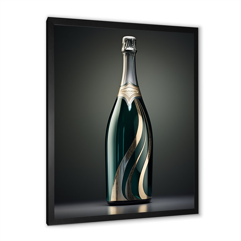 Prestiges profil vert champagne - impressions d'art mural vin et champagne, H 44 po x l 34 po x P 1,5 po, Cadre simple noir