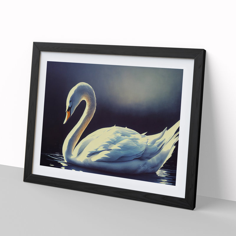 Luminous Swan - Single Picture Frame Print, Black, 46cm H x 64cm W x 2cm D