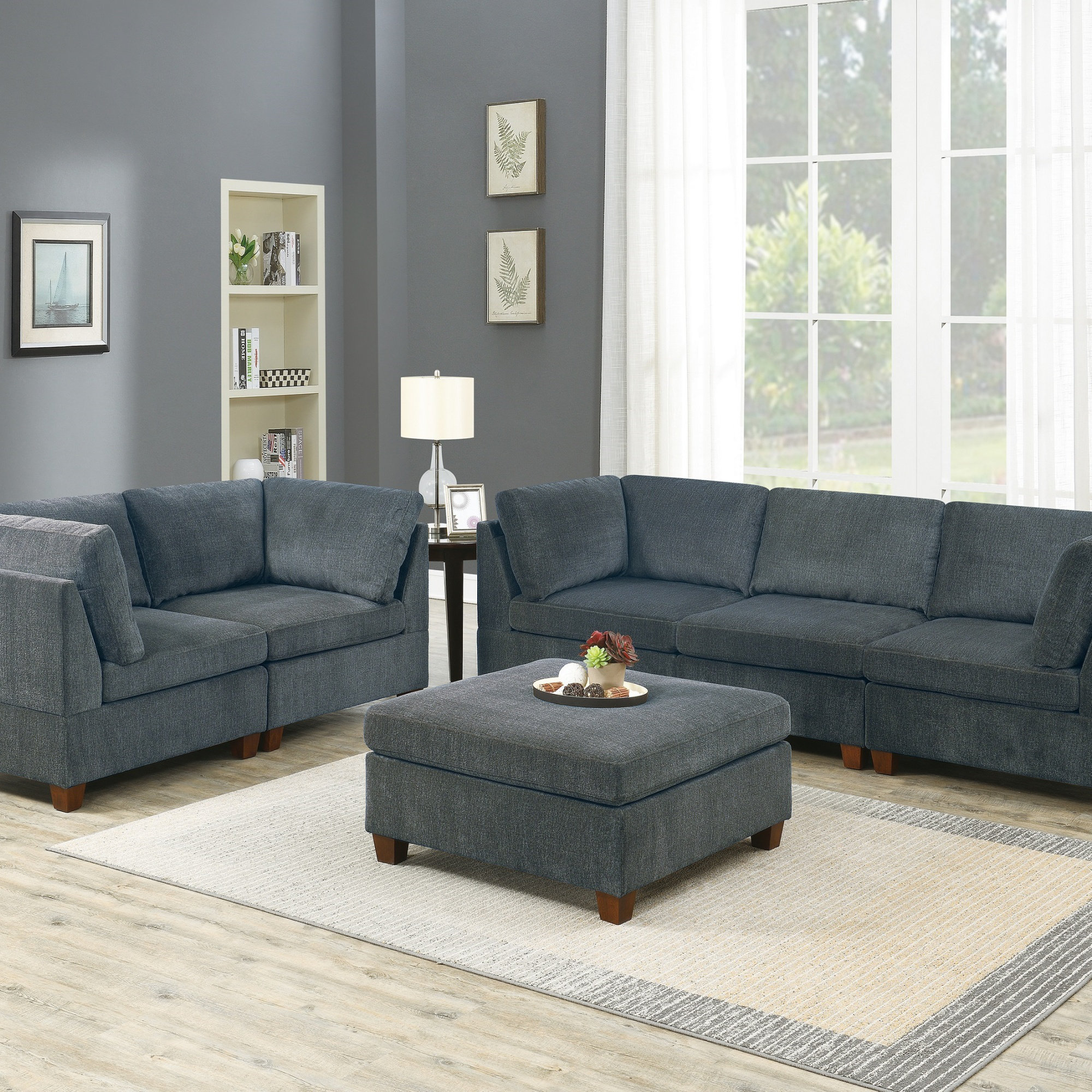 View of Latitude Run® Living Room Furniture Grey Chenille Modular Sofa Set 6Pc ...