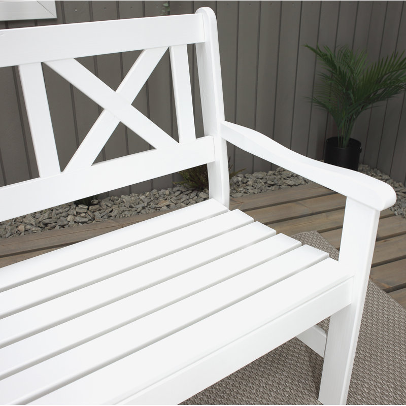 Bradon Solid Wood Pine Outdoor Bench, 88cm H x 157cm W x 61cm D, White