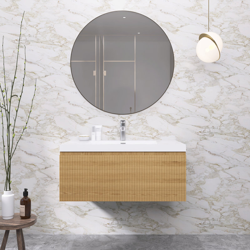 Meuble-lavabo moderne à rayures avec lavabo simple, 35"