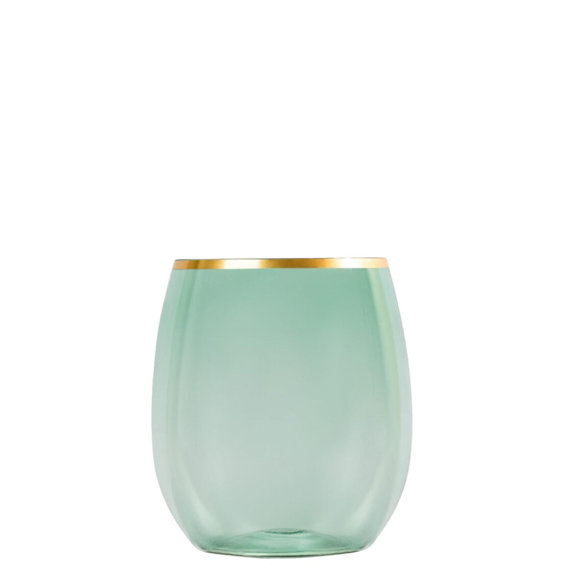 Verres à vin sans pied en plastique verts 12 oz avec bordure dorée Ecoqualité, Set of 30