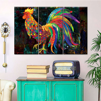 Ensemble de coq abstrait multicolore sur toile 3 pièces
