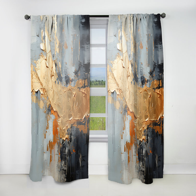 Minner - Modern Shapes Abstract Room Darkening Curtain - 1 Panels, 52" W x 84" L
