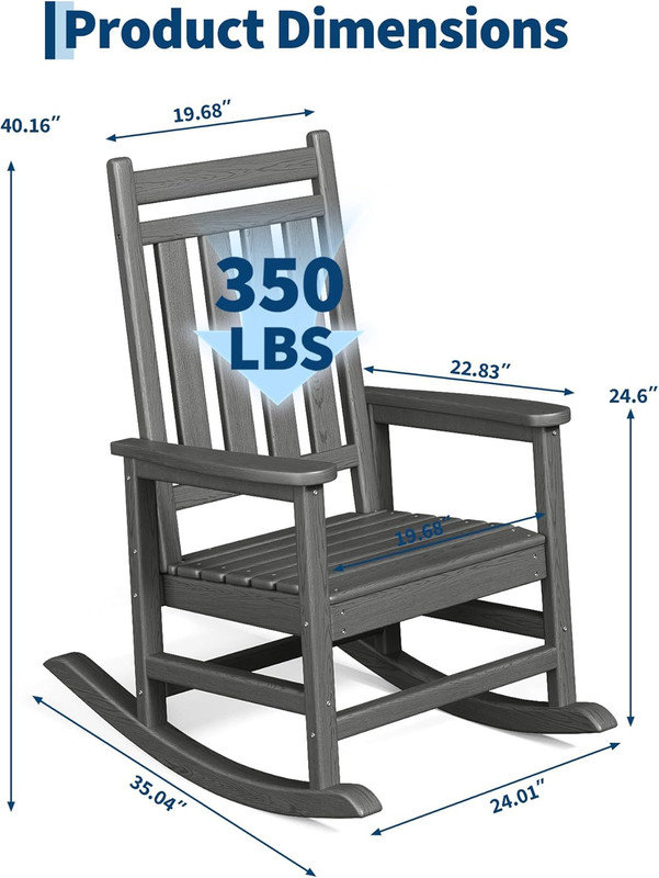 Ensemble de 6 chaises berçantes en PEHD Adirondack pour l'extérieur, dossier haut en poly, capacité de 350 lb, Brun