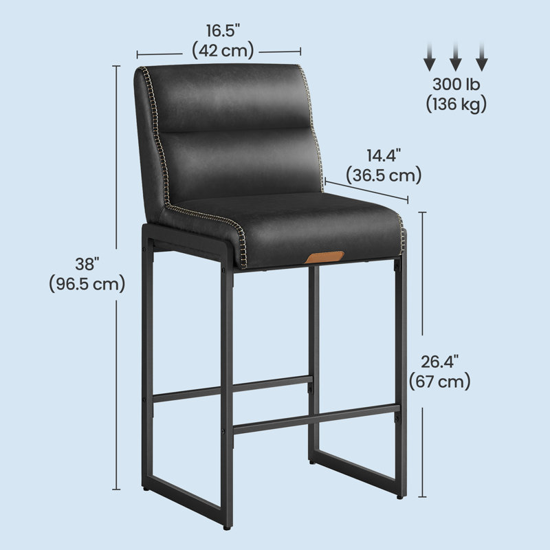 Chaises de bar 26,4 pouces avec coutures, similicuir, noir, Noir encre