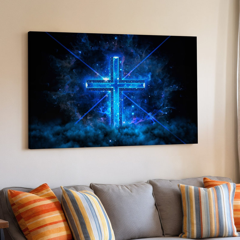 Toile, "Dramatic and Visally Striking Image", art mural brillant, croix bleue au centre, entourée de tourbillons