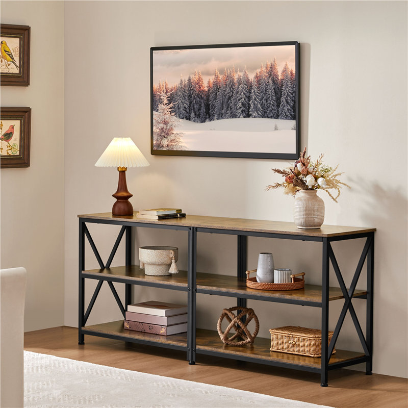 Amanita TV Stand, 3-Tier TV Console Table, Rustic Brown, 61cm H x 140cm W x 35cm D