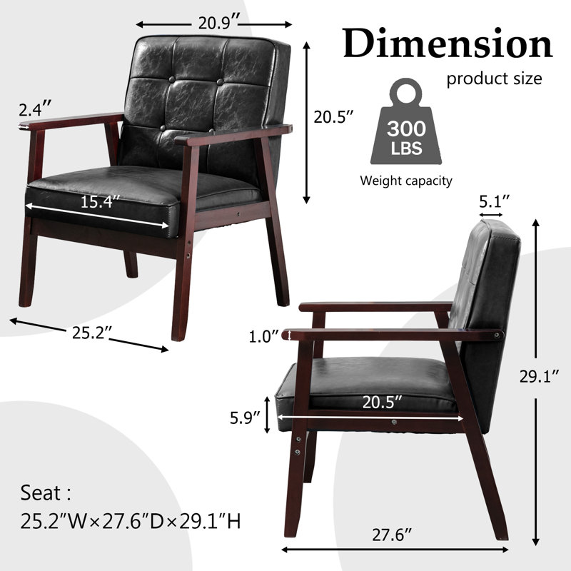 Chaise avec accoudoirs rembourrée Judeth, Similicuir noir brillant, 1