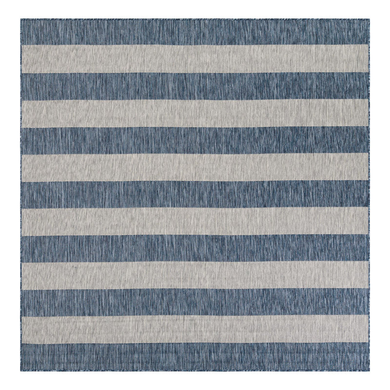 Simoes Striped Blue/Gray Indoor / Outdoor Area Rug, Square 7'10"
