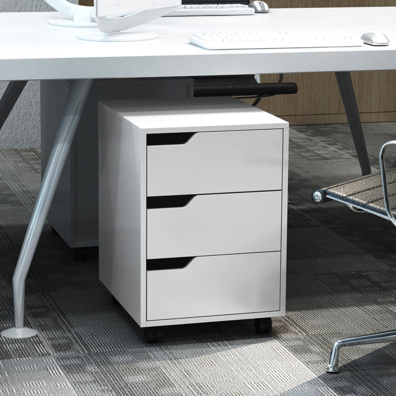 Noa 3 Drawer Mobile File Cabinet Vertical Filing Cabinet Wheels, White