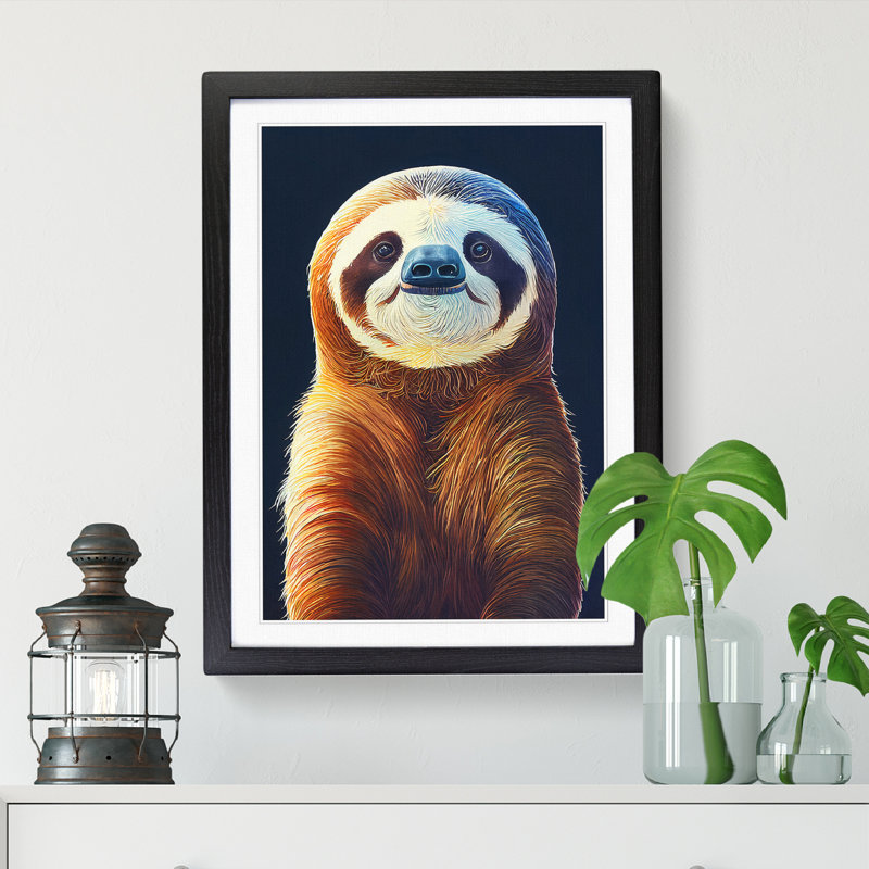 Watercolour Sloth - Single Picture Frame Print, Black, 64cm H x 46cm W x 2cm D