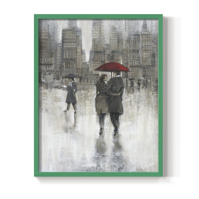 «Rain in The City II», reproduction encadrée - bois massif, Vert, H 10 po x l 8 po