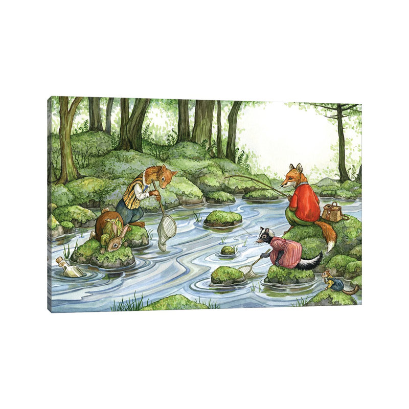 Fishing With Hector Fox And Friends, 8" H x 12" W x 0.75" D, No Mat, Wrapped Canvas