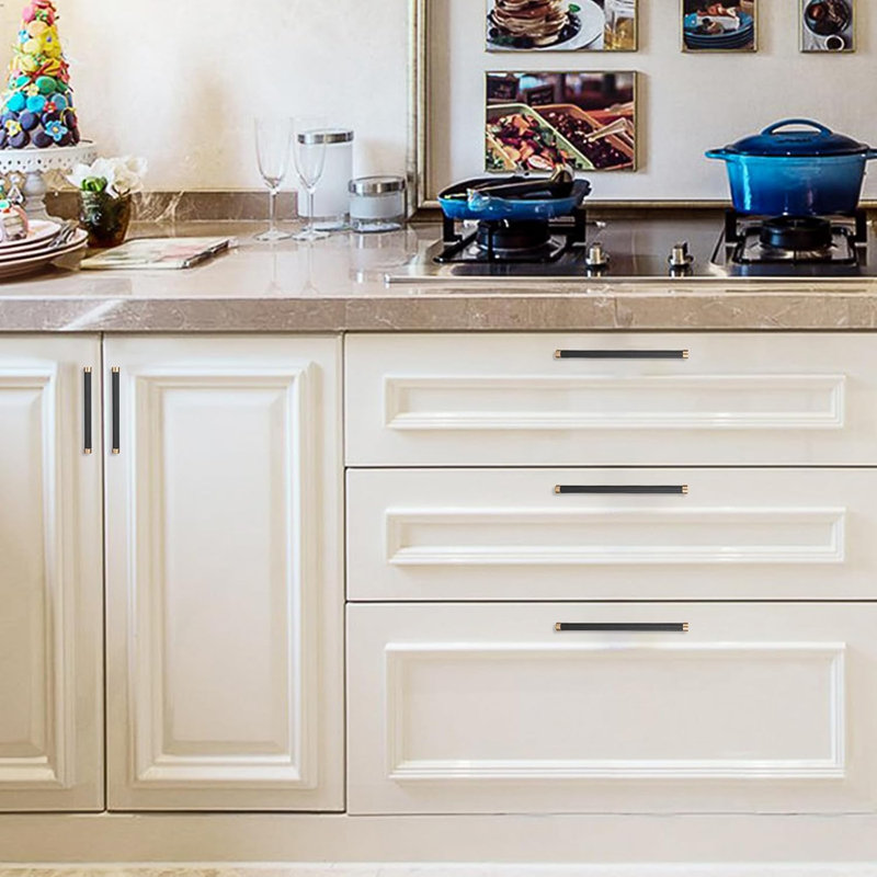 Paquet de 10 poignées d'armoire à trou central de 7,5 po avec poignées d'armoire de cuisine en métal noir et champagne, 7.9"