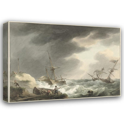 "Shipwreck of Two Ships, One of Which Flew Under the American Flag, on a Dune Coast" by  Martinus Schouman - Gallery Wrap Canvas Wall Art