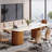 Conference Table With Unique Travertine Slab Top And Semi-Circular Stripe Base