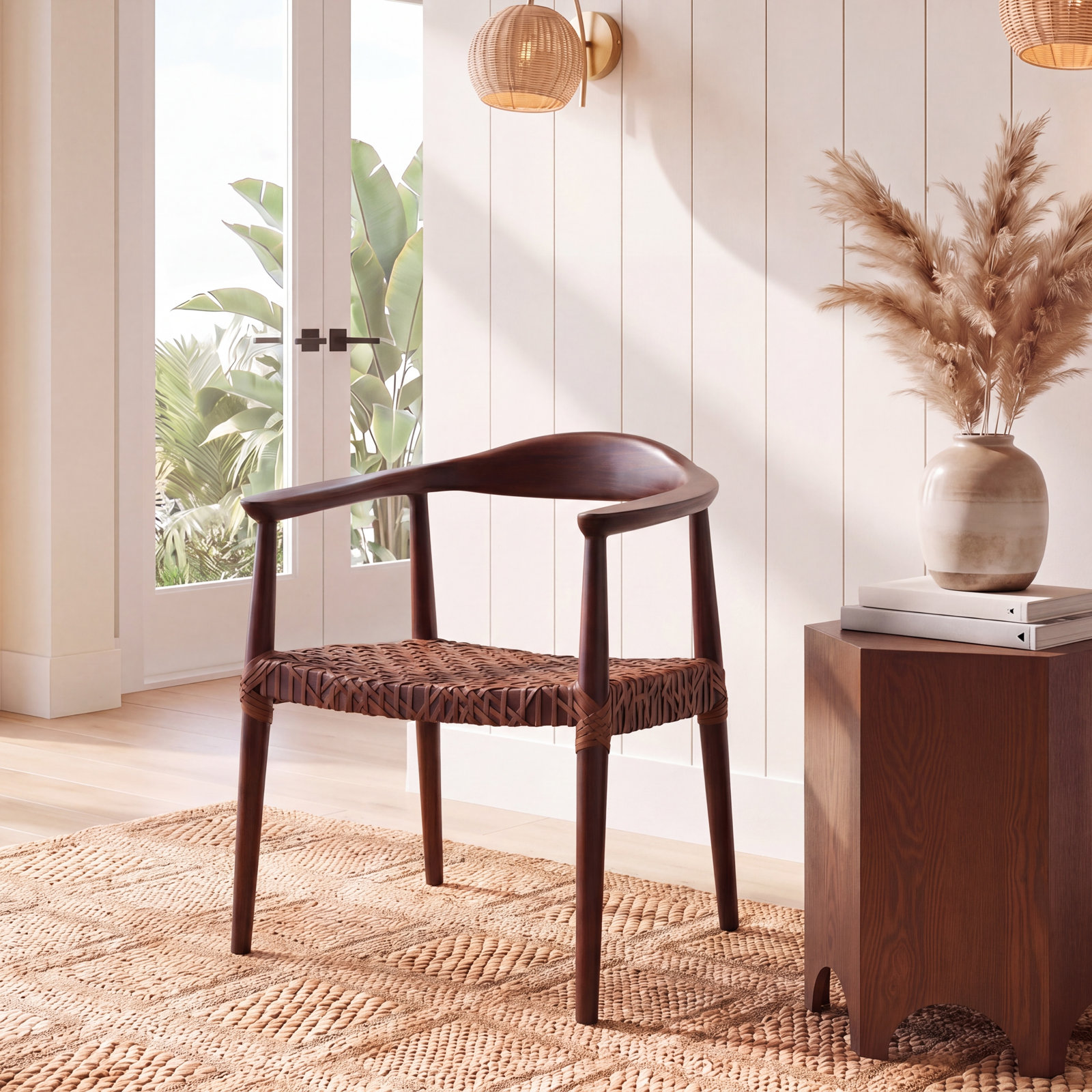 Kazbah Genuine Leather Mahogany Armchair, Brown